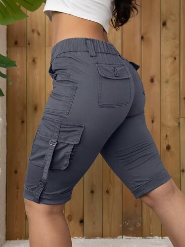 Flamingals Hiking Shorts for Women Flap Pocket Design Bermuda Cargo Shorts 2024 Trendy in Saudi Arabia