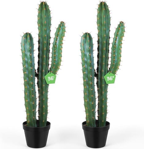 Jexine 36 Inch Artificial Cactus, Tall Fake Big Cactus Potted Faux Cacti Plants for Home Office Store Garden Decor Housewarming Gifts(2 Pcs) in Saudi Arabia