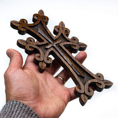 Wooden Wall Cross with Ornaments best Armenian Handmade gift souvenir (brown) in Saudi Arabia