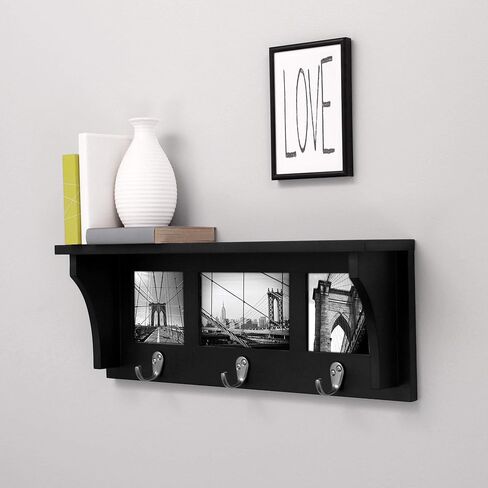 Kiera Grace Riley Floating Modern Wall Mounted Coat Shelf with 3 Metal Hooks for Home, Office, 1Pack, Black in Saudi Arabia