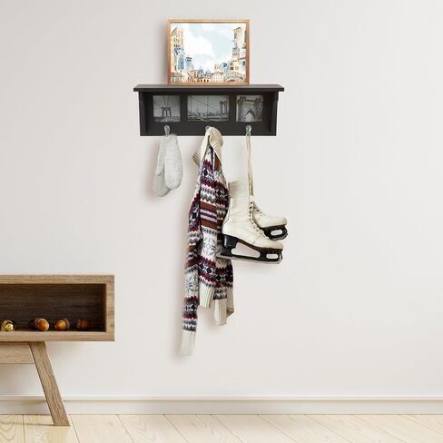 Kiera Grace Riley Floating Modern Wall Mounted Coat Shelf with 3 Metal Hooks for Home, Office, 1Pack, Black in Saudi Arabia