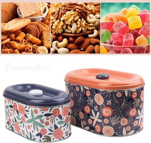 Framendino, 2 Pack Tin Trinket Coin Box Jewelry Storage Containers with Lid for Home Kitchen Decoration 2 Sizes Floret in Saudi Arabia