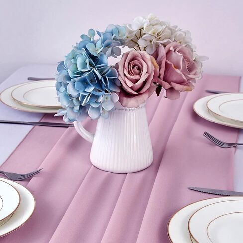 yuhx 2 حزمة مفرش طاولة شيفون بطول 29 × 120 بوصة، مفارش طاولة زفاف باللون الأزرق الفاتح، ديكور زفاف رومانسي وديكورات الحفلات (أزرق فاتح، عبوتان) in Kuwait