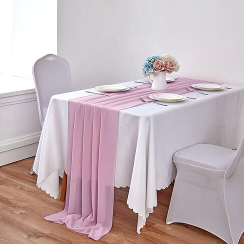 yuhx 2 حزمة مفرش طاولة شيفون بطول 29 × 120 بوصة، مفارش طاولة زفاف باللون الأزرق الفاتح، ديكور زفاف رومانسي وديكورات الحفلات (أزرق فاتح، عبوتان) in Kuwait