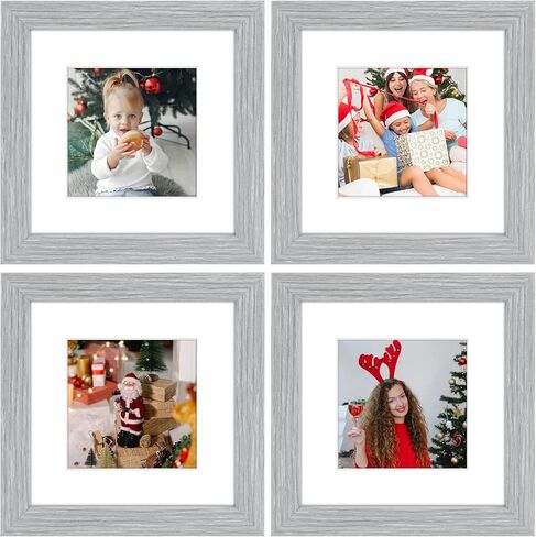 Golden State Art, 6x6 Black Photo Frame-Display Photos 4x4 with White Mat or 6x6 without Mat - Solid Wood, Real Glass, Set of 4 (Wall Display) in Saudi Arabia