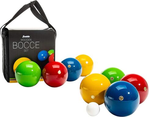 Franklin Sports Bocce Ball Set — 8 Wooden Bocce Balls and 1 Pallino — Beach, Backyard Lawn or Outdoor Party Game - Made in Italy in Saudi Arabia
