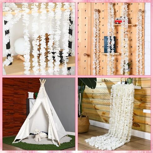 6.5 Feet Wisteria Garland Flower Garlands Faux Wall Flowers Vine Flower Backdrop Flowers Hanging for Wall Arch Garden Home Wedding Decor (Milky White, 60 Packs) in Saudi Arabia