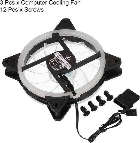 MECCANIXITY 3Pcs RGB Computer Case Fan 600-1200RPM 120mm 3-4 Pin Red LED Silent Cooling 15 LED 12V for Desktop Computer Radiators with Rubber Pads 12 Screws in Saudi Arabia