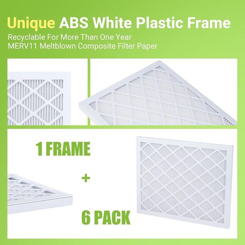 فلتر هواء Housmile 20x20x1، MERV 11، MPR 1000، إطار بلاستيكي أبيض ABS فريد من نوعه، متين وسهل الاستبدال، غبار أساسي نظيف للمعيشة، 6 عبوات (الحجم الدقيق: 19.6 بوصة × 19.6 بوصة × 0.9 بوصة) in Kuwait