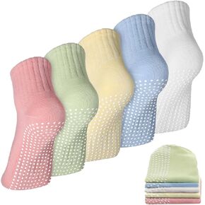 Geyoga 5 Pairs Unisex Non Slip Socks Anti Skid Pilates Socks Yoga Socks for Men Women Workout Barre Home