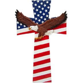 Wowser American Flag Wall Cross with Bald Eagle, Patriotic Religious Heavy Duty Wall Decor, 12.5 Inches
