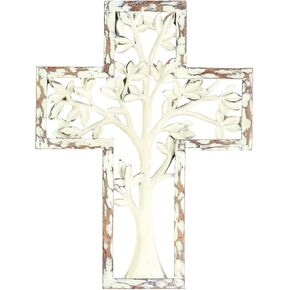 Dicksons Rustic White Tree 10.5 x 7.75 Resin Hanging Wall Cross