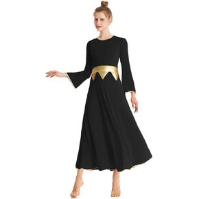 HIHCBF Women Gold Metallic Praise Dance Dress Adults Liturgical Worship Costume Long Sleeve Bi Color Lyrical Praisewear