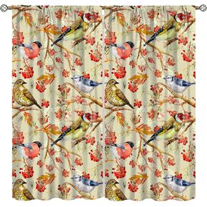 Rustic Bird Curtains, Retro Wooden Colorful Birds Floral Rustic Farmhouse Boho Prints Blackout Window Treatments Drapes for Bedroom Living Room,2-Panel Set & Rod Pocket42x45in