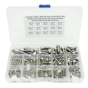 155Pcs 304-Stainless Steel Metric Hex Socket Head Cap Screws Assortment Kit,for M2.5 M3 M4 M5 M6 M8 (14 Sizes)