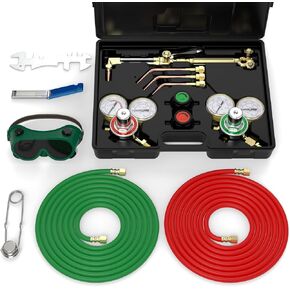 TOOLIOM Oxygen & Acetylene Torch Kit, Gas Cutting Welding Torch Set Welder Tools with Regulator Gauges Nozzles Hose