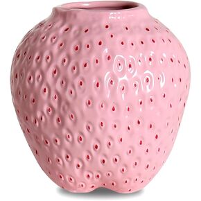 Strawberry Ceramic Flower Vase, Giant Decorative Cute Fruit Ornament Vase for Flower Arrangement, Unique for Modern Vintage Home Kitchen Office Decor Centerpiece, Large Pink in Kuwait