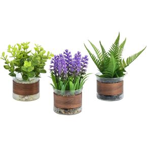 Fake Potted Plants, Mini Fake Plants, Eucalyptus, Lavender Plant in Pot for Table Centerpiece, Shelf Decor, Small Fake Plants for Bedroom Livingroom, Bathroom Decor (Small)