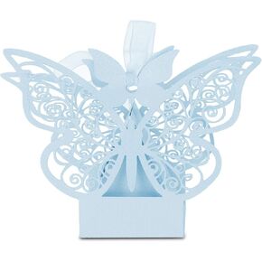 Fafeicy 100PCS Butterfly-Pattern Paper Cut Carton Wedding Favor Sugar Chocolate Boxes Wedding Decoration for Wedding Birthday(Light Blue)