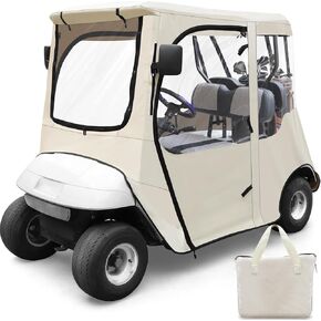 Golf Cart Deluxe Driving Enclosure 2 Passenger Only Fit EZGO TXT/RXV Golf Cart with Door Zipper, Clear Window 600D Heavy Duty Drivable Rain Cover All Weather Protection Waterproof Windproof