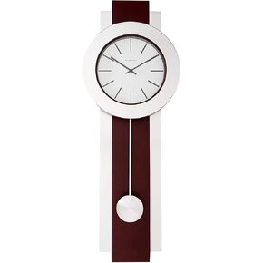 Howard Miller Bergen Wall Clock 625-279 ? Modern, Merlot Cherry Finish, Brushed Nickel Pendulum, Bezel & Sidebars, Quartz Movement, Black Bar Hour Markers