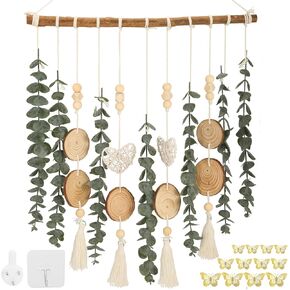 Sttoummg Artificial Eucalyptus Wall Decor, 17 Inch Hanging Wall Decor, Eucalyptus For Shower, Fake Plant Green Wood Planter Living Room Bathroom Farmhouse Indoor Kitchen Home Decorations