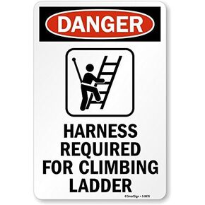 SmartSign "Danger - Harness Required For Climbing Ladder" Sign | 7" x 10" Aluminum