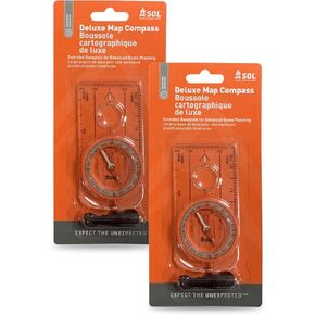 S.O.L. Survive Outdoors Longer Deluxe Backpacking Map Compass - (Pack of 2)