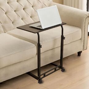 C Shaped Side Table, 31.5 inch Laptop Stand Notebook Computer Stand, Height Adjustable Desk for Working, Rolling Desk Bedside Table Overbed Table, Ancient Pine Color