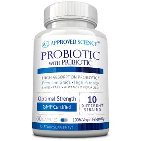 Approved Science Probiotic with Prebiotic - 10 Strains - 25 BIllion CFU - 1 Bottle - Vegan