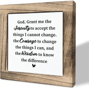 Serenity Prayer Box Sign, God Grant Me The Serenity Courage Wisdom, Wooden Plaque Gift Tabletop, Inspirational Wood Sign, Religious Table Art, Farmhouse Home Office Decor for Shelf, Christian Gifts
