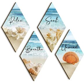 ديكور جدار الحمام، شاطئ المحيط، الاسترخاء، الاسترخاء، نقع التنفس، جدار الفن المزرعة، لوحة خشبية ريفية، علامة مطبوعة خشبية عتيقة، ديكور سبا للحمام (الماس) in Kuwait