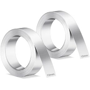 2 Pcs 1/2 Inch x 21 Feet Stainless Steel Tape Compatible with DYMO Embossing Label Maker Silver High Temperature Non Adhesive Stainless Steel Embossing Tape