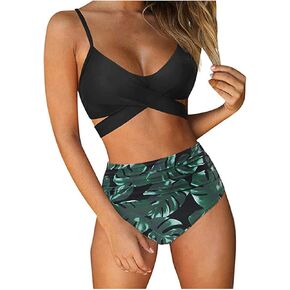 Women's Bikini Two Piece Swimsuit Front Cross Back Lace Up Adjustable Bathing Suit