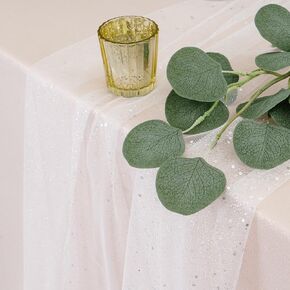 مفرش طاولة من التول الأبيض اللامع مقاس 27 بوصة × 10 أقدام (3.3 ياردة) للعطلات وتزيين الزفاف والحفلات والديكور اليومي in Kuwait