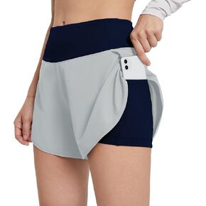 BALEAF Women's 2 in 1 Running Athletic Shorts with Liner Lightweight Quick-Dry Workout Active Yoga Shorts with Pockets in Saudi Arabia