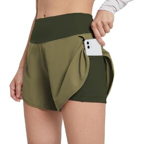BALEAF Women's 2 in 1 Running Athletic Shorts with Liner Lightweight Quick-Dry Workout Active Yoga Shorts with Pockets