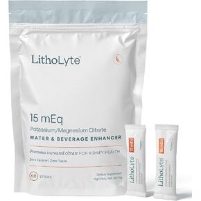 Kidney Health | LithoLyte 15 mEq | Water & Beverage Enhancer for Kidney Health | Developed by Urologists | 60 Sticks