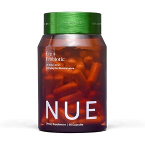 The Nue Co. PREBIOTIC + PROBIOTIC Supplement, Supports Gut Health, Synbiotic and Spore Based, IBS Relief, Immunity, and Skin, Vegan, Gluten Free, 60 Capsules