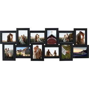 Adeco 18 Openings 4 x 6 Collage Picture Frame, Decorative Handcrafted Rustic Wood Wall Hanging Photo Frame for Wall Decor, Black Matte Frames for 4 by 6 Inch Multiple Photo Frames, Assembly Required