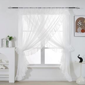 Shabby Chic Double Layer Sheer Ruffled Priscilla Rod Pocket Window Curtain Panel with Tiebacks