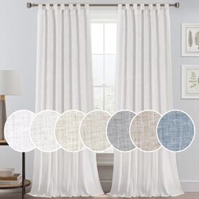 PrinceDeco Tab Top Natural Linen Blended Airy Curtains for Living Room Light Filtering Curtains Set for Bedroom Burlap Look Farmhouse Decor(Set of 2, 52in x 63in, Natural)