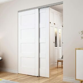 DIYHD 96" Ceiling Mount Bypass Sliding Door Hardware,Silver Box Rail Pocket Door Wardrobe Closet Door Kit,No Door