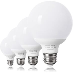 4 Pack Daylight LED Globe Light Bulbs for Bathroom, 120V 60 Watt Eqv., E26 Medium Base, Non-Dimmable Vanity Light Bulbs Round, 5000K Bright G25 LED Bulb Over Mirror