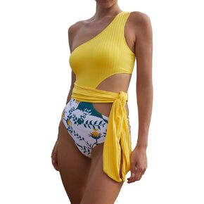 RIHOAS Women's Color Block Cut Out One Piece One Shoulder Swimsuit