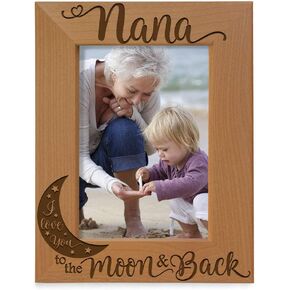 KATE POSH - Nana I Love You to the Moon and Back Engraved Natural Wood Picture Frame, Mother's Day Gifts for Grandma, Birthday Gifts, Best Grandma Ever, Granddaughter & Grandson (4x6-Horizontal)