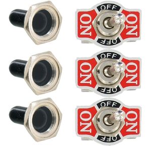 3 X Heavy Duty 20A 125V 15A 250V DPST 4 Terminal Pin ON/OFF Rocker Toggle Switch Flick Metal Waterproof Cap Knob