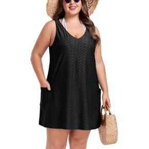 ZOMVA 2024 Women's Plus Size 0X-4X Swimsuit Coverup with Pockets Sleeveless Bikini Beach Cover Up Dress Outfits Swimwear