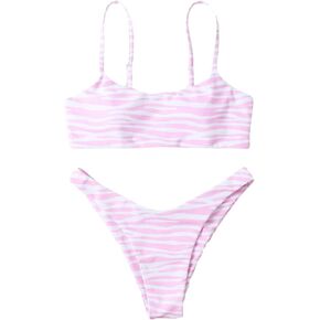 SOLY HUX Women's Zebra Striped Print Bikini Sets High Cut Bathing Suits Two Piece Swimsuit
