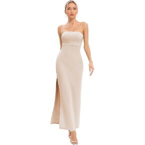 JLCNCUE Women's Tube Strapless Maxi Dress Side Slit Bodycon Dress Sleeveless Off Shoulder Backless Cocktail Dress 295
